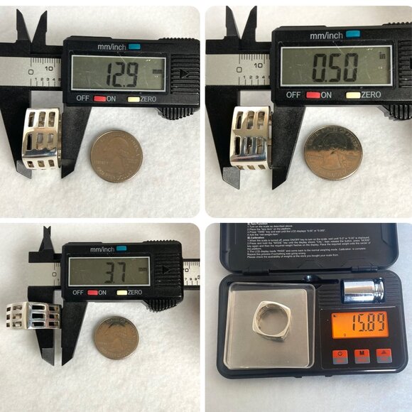 Sterling Silver 925 Square Chunky Geometric Cutout Unisex Band Ring Sz 11.5 - Picture 10 of 16